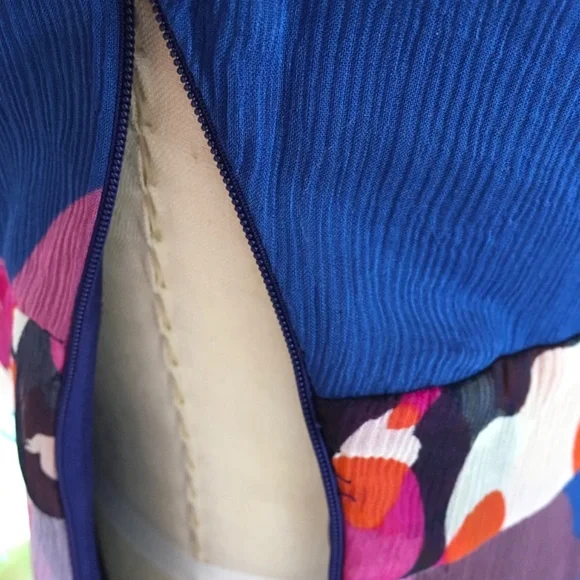 Diane Von Furstenberg Floral Vibrant Pink & Blue Printed Silk Chiffon Dress - Picture 9 of 10